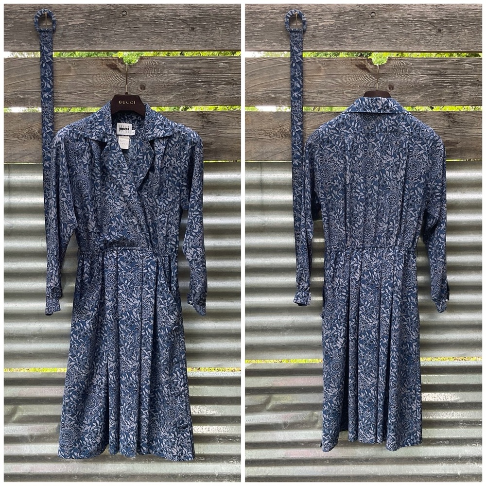 80’s Leslie Fay Long Sleeve Belted A Line Dress w/Pockets Size 4